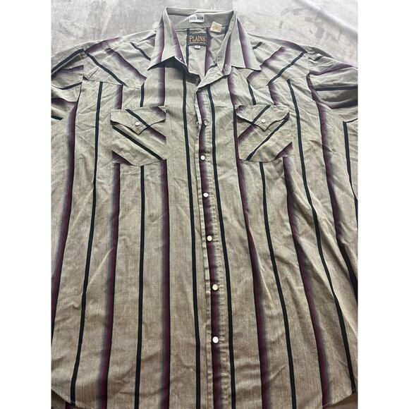 Plains western wear big man‎ striped long sleeved pearl snap shirt size XXLT 2x - Picture 1 of 6